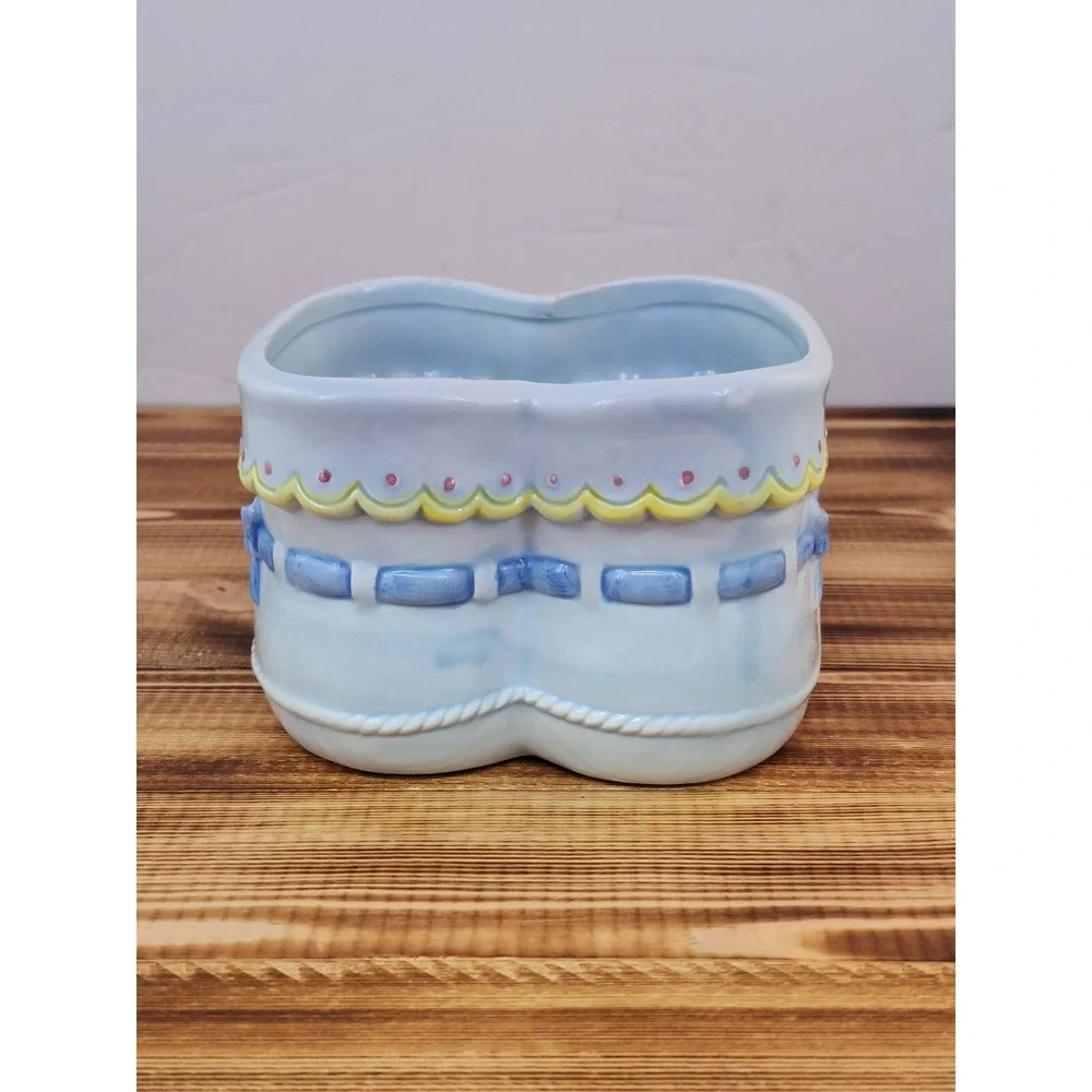 Vintage Napco Ceramic Blue Baby‎ Booties Nursery Planter 5